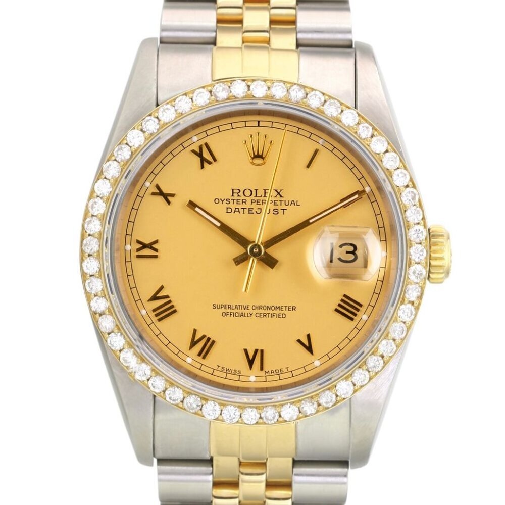 ROLEX DATEJUST CHAMPAGNE INDEX DIAL DIAMOND 18KY-STEEL JUBILEE WATCH 36MM 16233